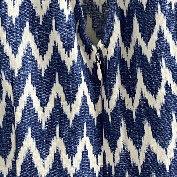 J. Crew Linen Blend Ikat Chevron Sleeveless Bow Back Ruffled Hem Shift Dress S - Picture 7 of 12